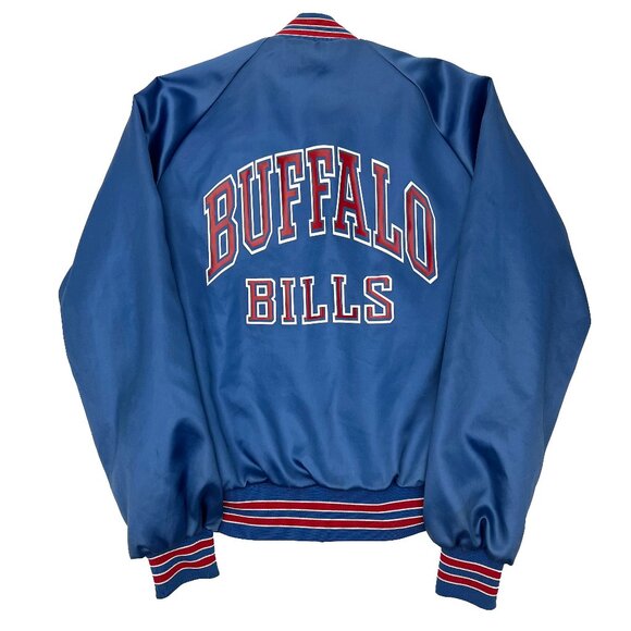Vintage 80s Chalk Line NFL Buffalo Bills Satin Bomber Spellout Jacket Mens - Picture 1 of 5